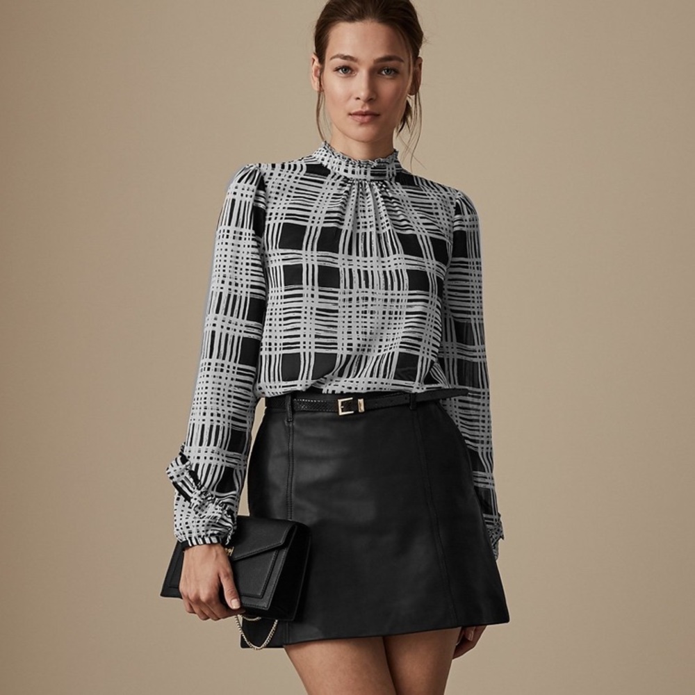 Reiss Black and White Checkered Blouse